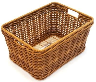 BASKET - Rear , Fixed, PE Rattan Wicker, With Fittings, Light Brown, 43cm x 33cm x 22cm