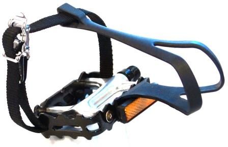 PEDALS  9/16" Sealed Bearings, Alloy, SILVER/BLACK,  w/Toe clip/strap