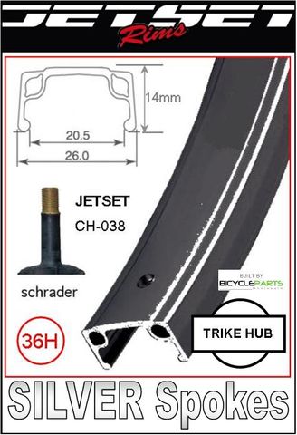 WHEEL  24"  Gomier, REAR.  BLACK with SILVER Spokes  (WITHOUT TYRE AND TUBE)