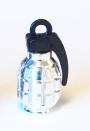 Valve Cap, alloy anodised Silver Grenade, A/V (Sold Individually)