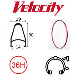 RIM 700c x 14mm - VELOCITY DEEP V - 36H - (622 x 14) - Presta Valve - Rim Brake - D/W - RED (Anodised)
