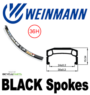 WHEEL - 20" Weinmann DM30 36H P/j Black Rim,  FRONT Nutted (100mm OLD) 6 Bolt Disc Sealed Novatec Black Hub, BLACK Spokes