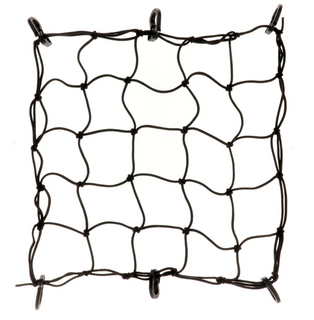 CARGO LUGGAGE NET - Strong elasticated webbing, cord dia: 4mm, 6 PP hooks, 18" x 18", Black
