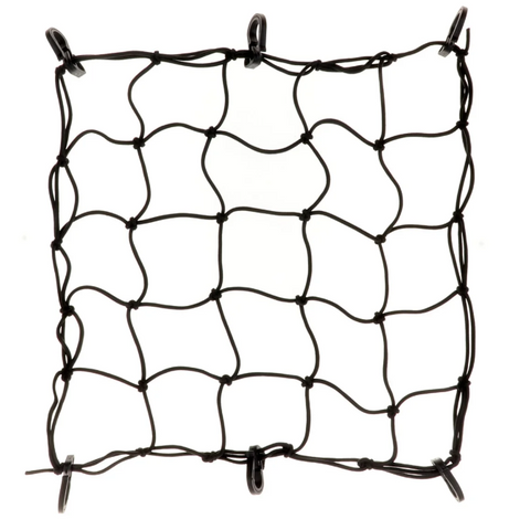 CARGO LUGGAGE NET - Strong elasticated webbing, cord dia: 4mm, 4 PP hooks, 12" x 12", Black