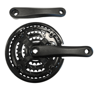 152mm x 22/32/42T MTB Chainwheel Set - Diamond Taper, 29mm Offset, Black Chain Guard, Alloy Crank, Steel Chain Ring, Black
