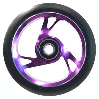 Scooter Wheel, Alloy Core, 125mm Diameter. 30mm Wide. incl abec-9 bearing. Suit 12mm Axle, PURPLE core