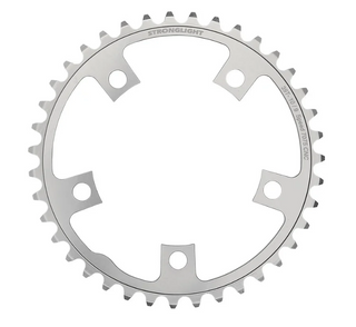 CHAINRING - ROAD "STRONGLIGHT", 39T, 7075 CNC SILVER - 110mm BCD, 5 Hole for 2 x 9/10 Spd