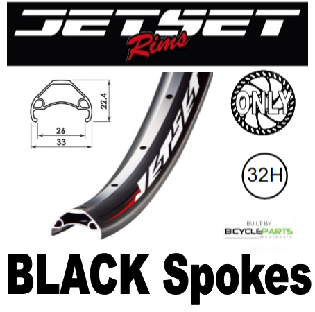 WHEEL - 24" Jetset HC-E331 32H P/j Matt Black Rim,  FRONT 15mm T/A (110mm OLD) Centerlock Disc Sealed Novatec BOOST Black Hub, BLACK Spokes