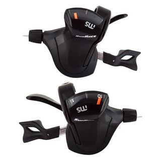 SHIFTER SET - Right Hand 10 Speed, Left Hand 2 Speed, Thumb Tap Dual Trigger, Composite levers, with gear display and galvanised steel cable, Sunrace, Black (NOT Shimano I-SPEC&reg; II Compatible)