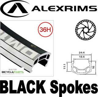 WHEEL - 700c Alex DM18 36H Black Rim,  SCREW-ON MULTI Q/R (135mm OLD) 6 Bolt Disc Loose Ball KK Rival Black Hub, BLACK Spokes