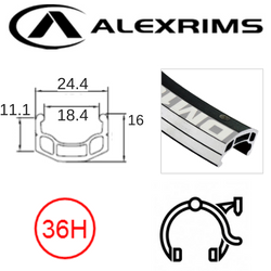 RIM 26" x 18mm - ALEX DM18 - 36H - (559 x 18) - Schrader Valve - Rim Brake - D/W - BLACK - Eyeleted - MSW