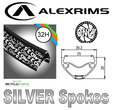 WHEEL - 26" Alex MD25 32H P/j Black Rim,  FRONT 15mm T/A (100mm OLD) Centerlock Disc Sealed KT GRAVEL Black Hub, SILVER Spokes