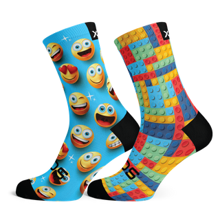 Kids  Combo - Emoji & Blocks - Size XS  (US 10C-1Y) - SOX Footwear Performance Socks  -  1 Pair