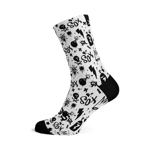 Doodle White  - Size M  (US 5-9) - SOX Footwear Performance Socks  -  1 Pair