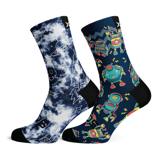 Kids  Combo - Galatic & Robots - Size XS  (US 10C-1Y) - SOX Footwear Performance Socks  -  1 Pair