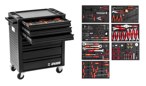 `A NEW ITEM - Unior Professional Mechanic Tool Carriage - 640046 - 8 Drawers - Containing a curated selection of the most used tools - Dimensions 800 x 440 x 923mm