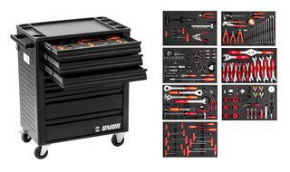 `A NEW ITEM - Unior Professional Mechanic Tool Carriage - 640046 - 8 Drawers - Containing a curated selection of the most used tools - Dimensions 800 x 440 x 923mm