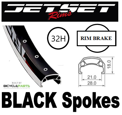 WHEEL - 700C Jetset CH-E213 36H P/j Black Rim,  FRONT Q/R (100mm OLD) 6 Bolt Disc Loose Ball Joytech Black Hub, BLACK Spokes