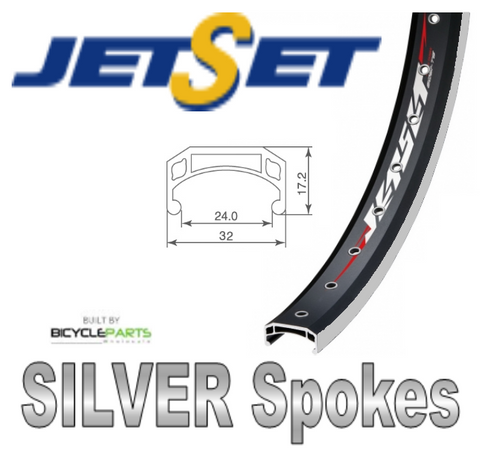 WHEEL - 24" Jetset CH-308A 36H Black Rim,  8/10 SPEED Nutted (135mm OLD) 6 Bolt Disc Sealed Novatec Black Hub, SILVER Spokes