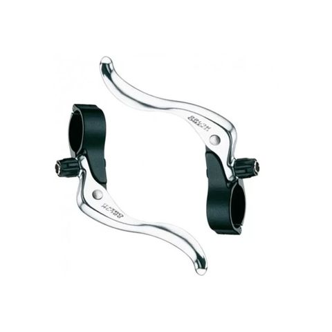 `A NEW ITEM - BRAKE LEVER - Inline Brake Lever, 26mm Clamp, For Road & Cyclo X Bikes, Alloy, Hinged, SILVER/BLACK (Sold In Pairs)