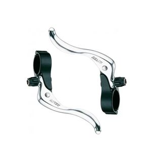 `A NEW ITEM - BRAKE LEVER - Inline Brake Lever, 26mm Clamp, For Road & Cyclo X Bikes, Alloy, Hinged, SILVER/BLACK (Sold In Pairs)