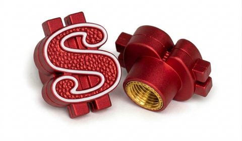 `A NEW ITEM - Valve Cap MONEY SIGN - Red, A/V (sold individually)