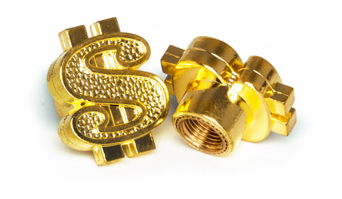 `A NEW ITEM - Valve Cap MONEY SIGN - Gold, A/V (sold individually)