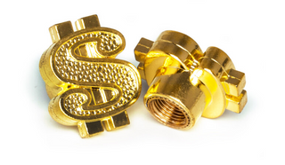 `A NEW ITEM - Valve Cap MONEY SIGN - Gold, A/V (sold individually)