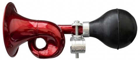 `A NEW ITEM - HORN - Flugel, Steel, 185mm Long, Fits All Standard Handlebars, Red (Product no. on sticker incorrect)