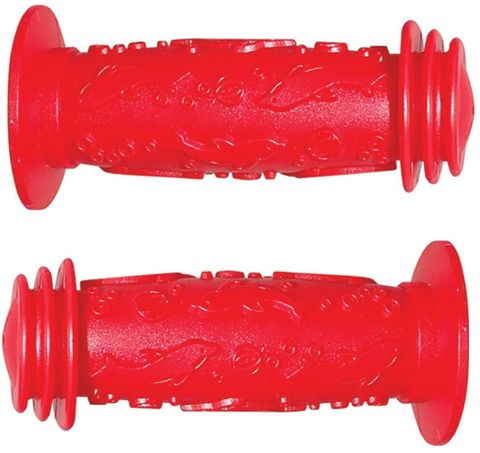 GRIPS - Junior handlebar grip. Shock absorbing section & fun grip pattern, Flanged. Clossed End. 100mm. Aprox 20.5mm ID. RED  - Oxford Product