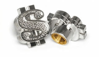 `A NEW ITEM - Valve Cap MONEY SIGN - Silver, A/V (sold individually)