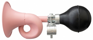 `A NEW ITEM - HORN - Flugel, Steel, 185mm Long, Fits All Standard Handlebars, Pink (Product no. on sticker incorrect)
