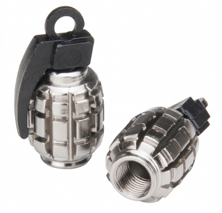 `A NEW ITEM - Valve Cap, alloy anodised Silver, Grenade, A/V (Sold Individually)
