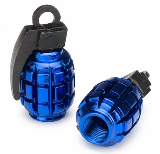 `A NEW ITEM - Valve Cap, alloy anodised Blue, Grenade, A/V (Sold Individually)