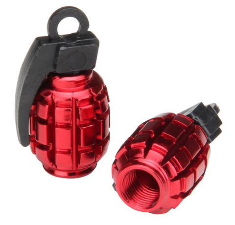 `A NEW ITEM - Valve Cap, alloy anodised Red, Grenade, A/V (Sold Individually)