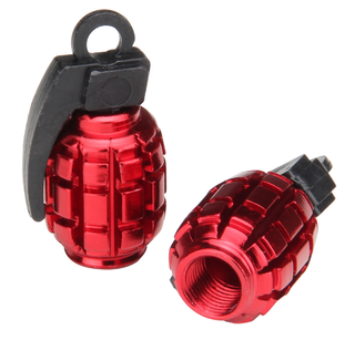 `A NEW ITEM - Valve Cap, alloy anodised Red, Grenade, A/V (Sold Individually)