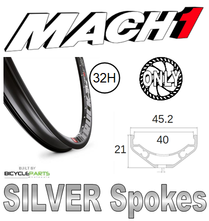 WHEEL - 27.5/650B Mach1 Trucky-40 32H P/j Black Rim,  FRONT 15mm T/A (110mm OLD) 6 Bolt Disc Sealed Bear Pawl Black Hub,  Mach 1 SILVER Spokes