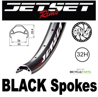 WHEEL - 24" Jetset HC-E331 32H P/j Matt Black Rim,  FRONT 15mm T/A (100mm OLD) 6 Bolt Disc Sealed Bear Pawl Black Hub, BLACK Spokes