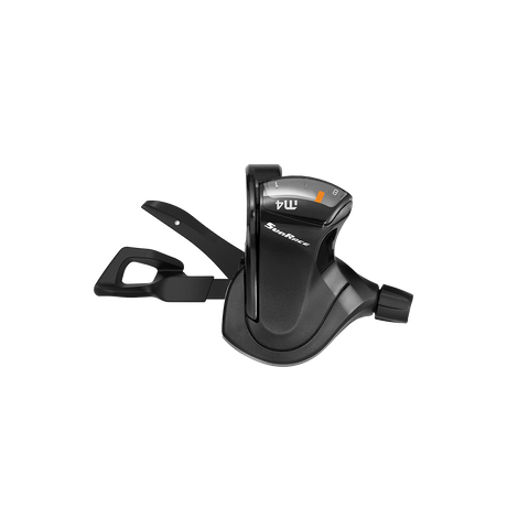 `A NEW ITEM - RIGHT HAND SHIFTER  -  7 SPEED, Thumb Tap Dual Trigger, with 2050mm cable, Sunrace, Black.