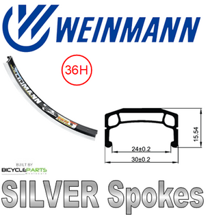 WHEEL - 20" Weinmann DM30 36H P/j Black Rim,  3 SPEED INTERNAL COASTER 3/8 Nutted (117mm OLD) Loose Ball Sturmey Silver Hub, SILVER Spokes