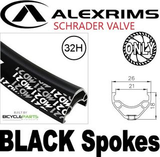 WHEEL - 29er Alex MD21 32H P/j Black Rim with Eyelets, Schrader Valve,  FRONT Q/R (100mm OLD) Centerlock Disc Sealed Novatec Black Hub, BLACK Spokes