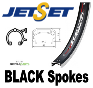 WHEEL - 24" Jetset CH-308A 36H Black Rim,  FRONT 3/8" Nutted (100mm OLD) Loose Ball Joytech Black Hub, BLACK Spokes