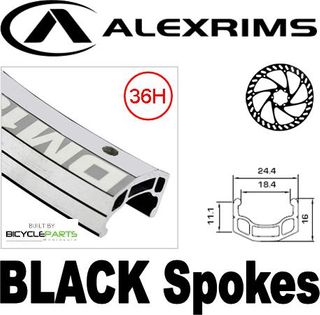 WHEEL - 700c Alex DM18 D/w 32H A/v Eyeletted M/e Silver Rim, FRONT Q/R (100mm OLD) Centerlock Disc Sealed Novatec Black Hub, Mach1 BLACK Spokes