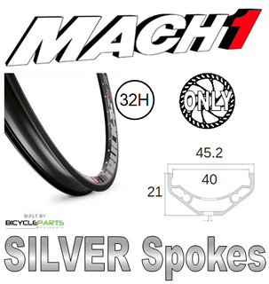WHEEL - 27.5/650B Mach1 Trucky-40 32H P/j Black Rim,  8/11 SPEED 12mm T/A (148mm OLD) 6 Bolt Disc Sealed Novatec Boost Black Hub,  Mach 1 SILVER Spokes