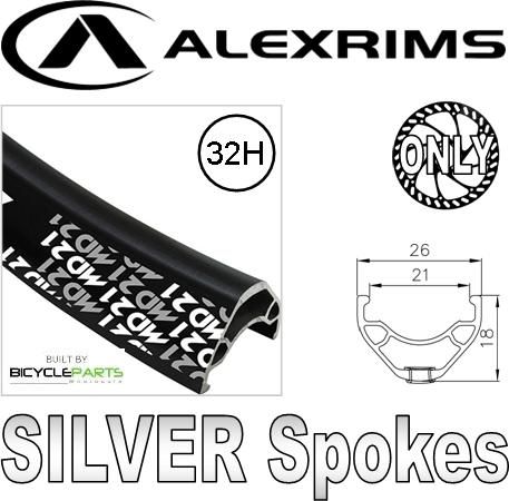 WHEEL - 26" Alex MD21 D/w 32H D/s Black Rim, FRONT Q/R (100mm OLD) Centerlock Disc Sealed Novatec Black Hub, Mach1 SILVER Spokes