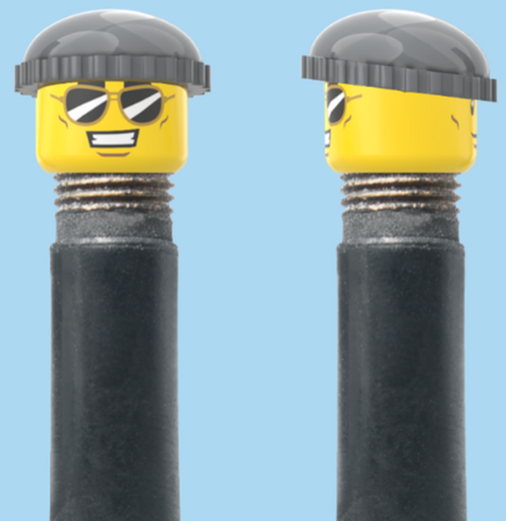 `A NEW ITEM  -  Brick Caps - Schrader Valve - 2 Face Head (Sunglasses with Cheesy Smile & Normal Smile Face) with a Grey Beanie
