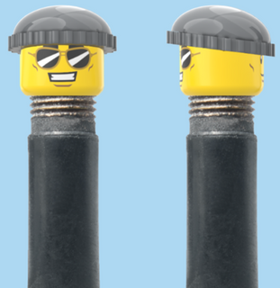 `A NEW ITEM  -  Brick Caps - Schrader Valve - 2 Face Head (Sunglasses with Cheesy Smile & Normal Smile Face) with a Grey Beanie