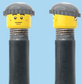 `A NEW ITEM  -  Brick Caps - Schrader Valve - 2 Face Head (Sunglasses with Cheesy Smile & Normal Smile Face) with a Grey Beanie