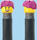 `A NEW ITEM  -  Brick Caps - Schrader Valve - 2 Face Head with Freckles & Lipstick (Open Mouth Smile & Closed Eye Smile) with a Pink Helmet