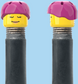`A NEW ITEM  -  Brick Caps - Schrader Valve - 2 Face Head with Freckles & Lipstick (Open Mouth Smile & Closed Eye Smile) with a Pink Helmet